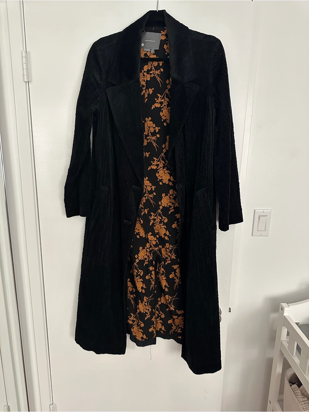 Anthropologie Long Black Corduroy Trench Coat - size Medium